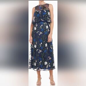 JS COLLECTION AMIRA POPOVER TEA LENGTH Floral DRESS NWOT size 12